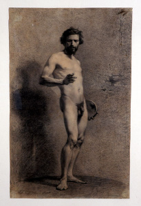 Dibuix - Nu masculí de tres quarts amb disc -