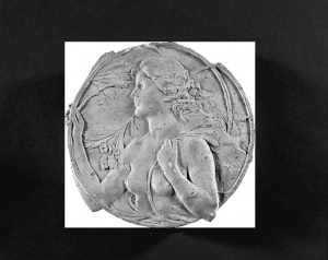 Medalles i Plaques - Bust femení nu, amb flors al cap i fulles a les mans -