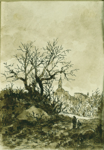 Dibuix - Paisatge amb poble -