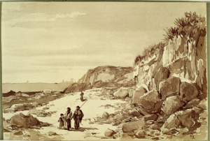 Dibuix - Paisatge de la costa amb figures -