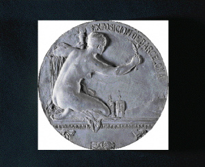Medalles i Plaques - Exposición de Barcelona (al·legoria de la ciutat amb el castell de Montjuïc al fons) -
