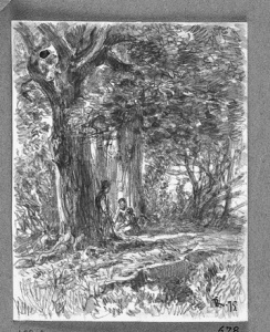 Dibuix - Paisatge boscós amb figures -