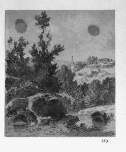 Dibuix - Paisatge amb poble i església al fons -