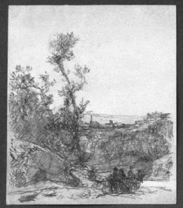 Dibuix - Paisatge amb poble al fons -