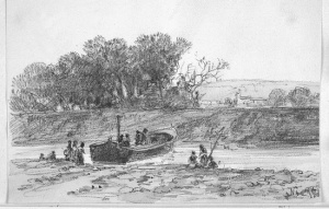 Dibuix - Barca creuant un riu -