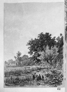 Dibuix - Paisatge amb figures i casa al fons -