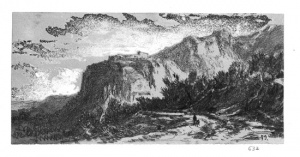 Dibuix - Camí amb dues figures i muntanya -