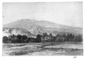 Dibuix - Paisatge amb riu i muntanyes -