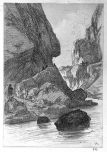 Dibuix - Riu al seu pas per un congost -