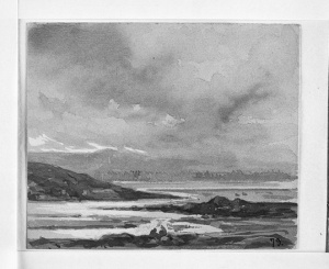 Dibuix - Paisatge de la costa amb cel ennuvolat -