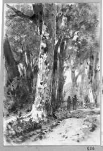 Dibuix - Paisatge boscós amb dues figures -