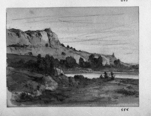 Dibuix - Paisatge amb riu i muntanya -