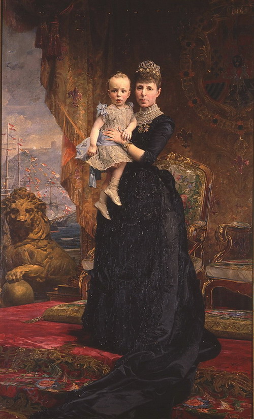 Pintura - Retrat de la reina Maria Cristina d’Habsburg-Lorena i el seu fill Alfons XIII -