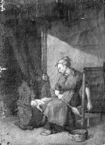 Pintura - Anciana amb filosa i nen al bressol -