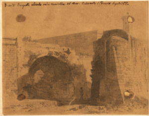 Dibuix - Enderrocament del baluard de Sant Francesc a la muralla de Mar (Barcelona) -