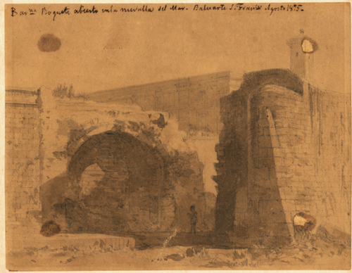 Dibuix - Enderrocament del baluard de Sant Francesc a la muralla de Mar (Barcelona) -