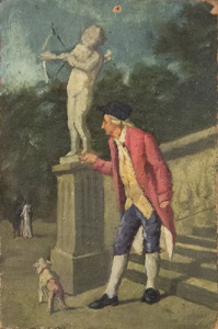 Pintura - Cavaller amb gos i estàtua -