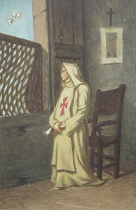 Pintura - Monja a la seva cel·la mirant per una gelosia -