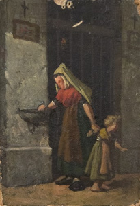Pintura - Camperola amb nena en una església -