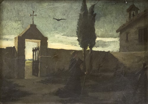 Pintura - Personatges en un cementiri -