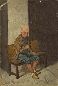 Pintura - Vell assegut en un banc -