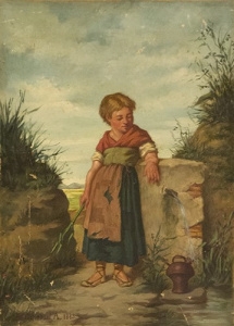 Pintura - Nena camperola en una font -