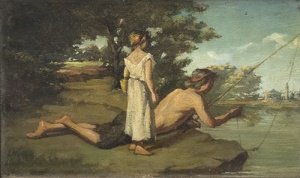 Pintura - Jove pescador i nena -