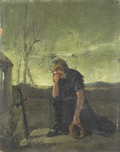 Pintura - Pagesa agenollada al cementiri -